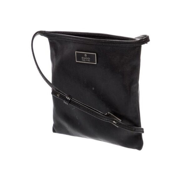 Gucci Black Leather Messenger Crossbody Bag With Adjustable Strap & Zipper Closu - Picture 2 of 6